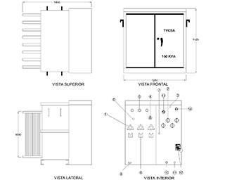 Dibujo Transformador Pedestal 150 KVA